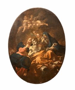 Oil painting on canvas depicting a dying man